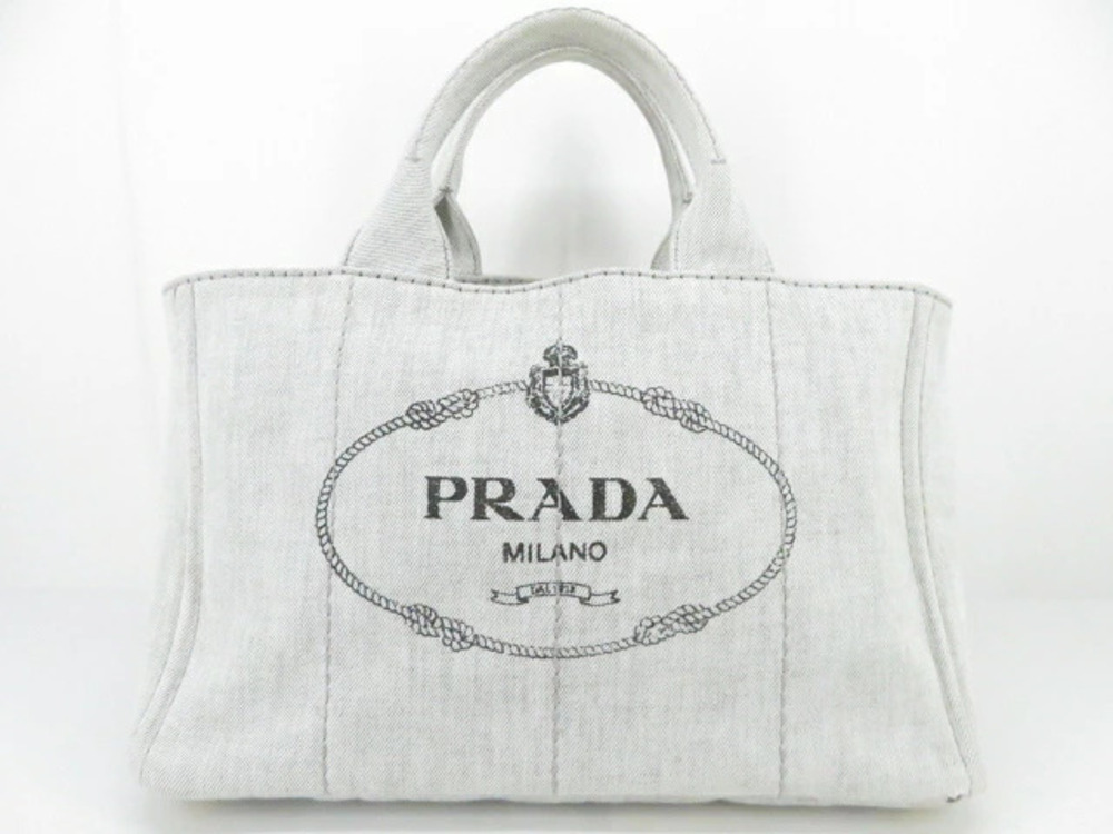 Prada Bag Tote Canapa Denim Canvas Gray